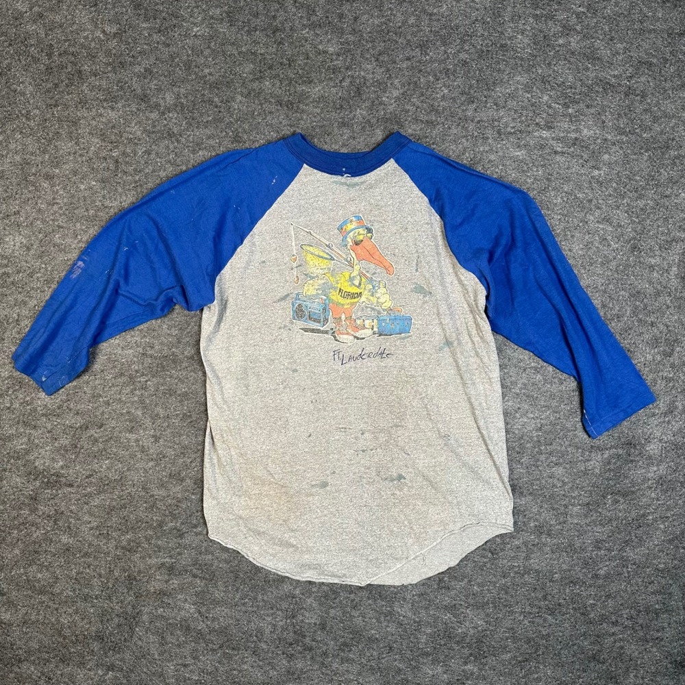 Thrashed Vintage Raglan Baseball Shirt Mens XL Florida Fishing Pelican